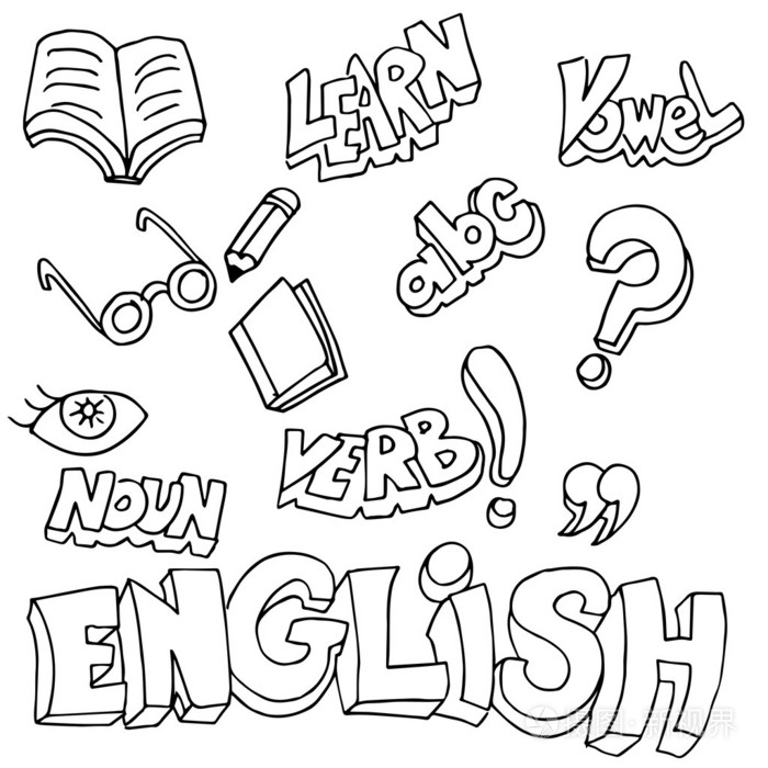 英文符号和学习项目插画-正版商用图片072c36-摄图新视界