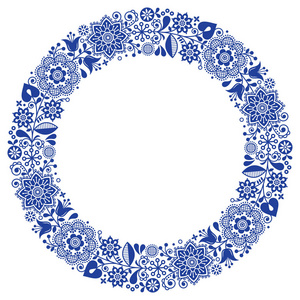 民俗艺术花卉 werteth, 矢量观赏圆框, 斯堪的纳维亚设计与花卉圆, 民族组成