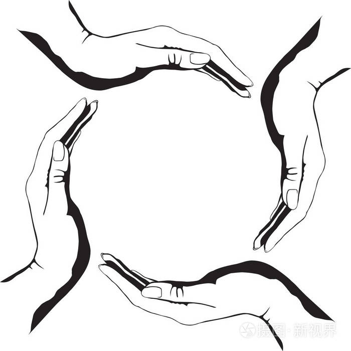 在白色背景概念上制作圆圈符号的手插画-正版商用图片072ipa-摄图新