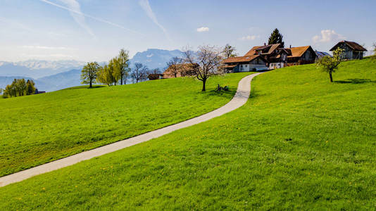 fres 阿尔卑斯山山水田园风光全景