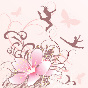 粉红色的花卉背景上跳舞