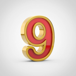 3d 渲染红色字体, 金色轮廓被隔离在白色背景上照片