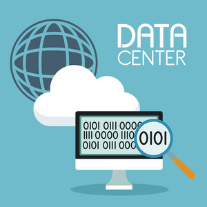 彩色背景与全球云存储和计算机显示二进制符号和文本数据中心