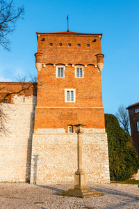 在波兰最著名的地标之一克拉科夫的瓦维尔城堡建筑细节