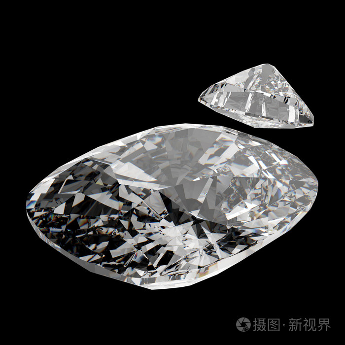 3d 椭圆形切割钻石,深色背景上孤立