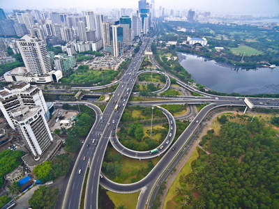 城市高架桥梁道路街景景观航拍鸟瞰景色