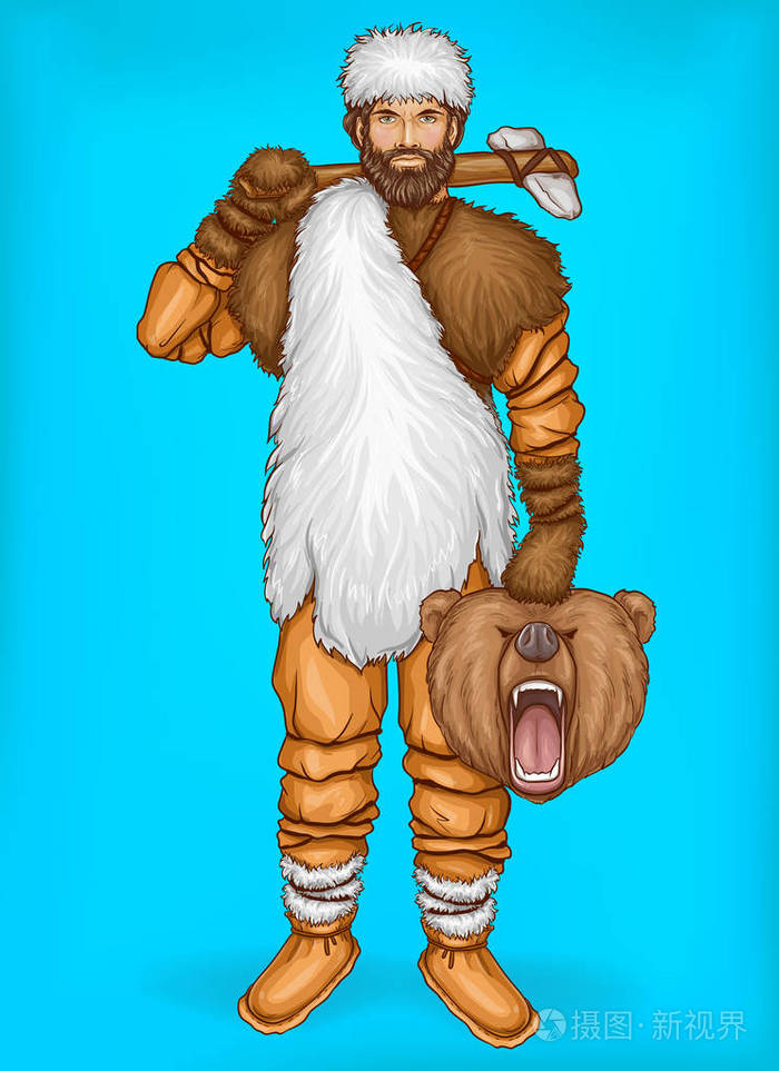 矢量流行艺术穴居者与猎物, 狩猎概念