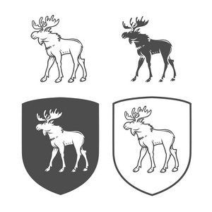 黑白两色的麋鹿和盾牌隔离在白色的背上