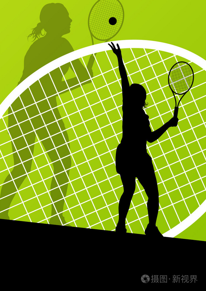 网球运动员详细的剪影矢量背景概念 il