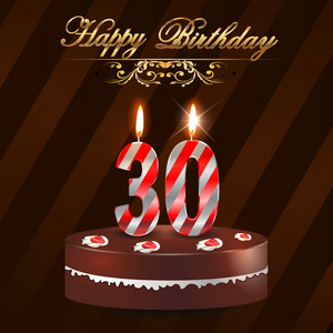 30 年生日快乐卡与蛋糕和蜡烛,30 岁的生日 矢量 eps10照片
