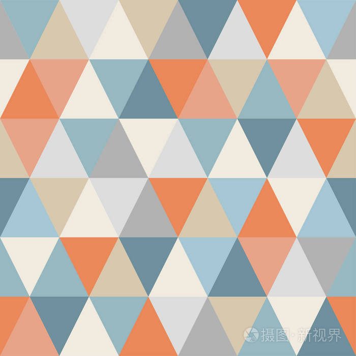 三角形的几何图案.无缝.温暖和冷的颜色.三角形是混乱色的.抽象背景