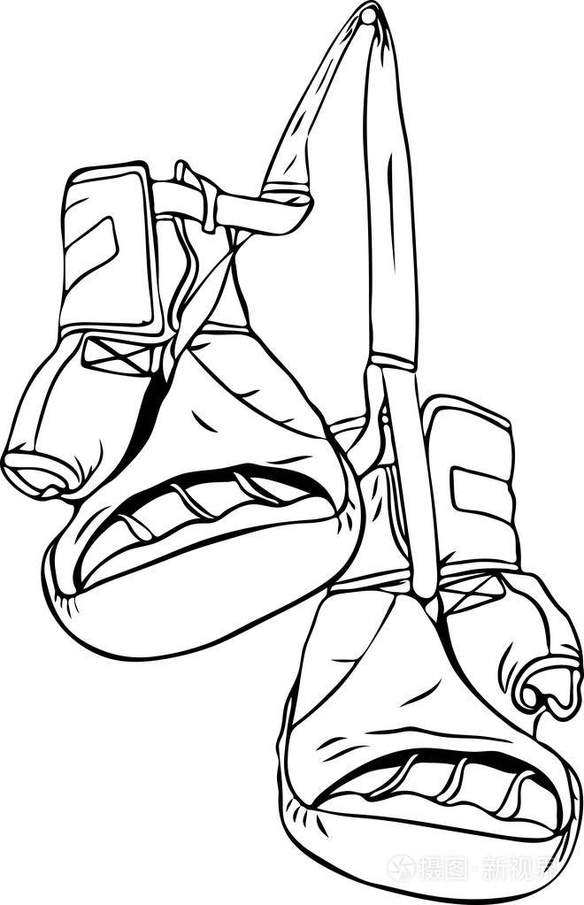 带张开手指的旧拳击手套轮廓图插画-正版商用图片073kf9-摄图新视界