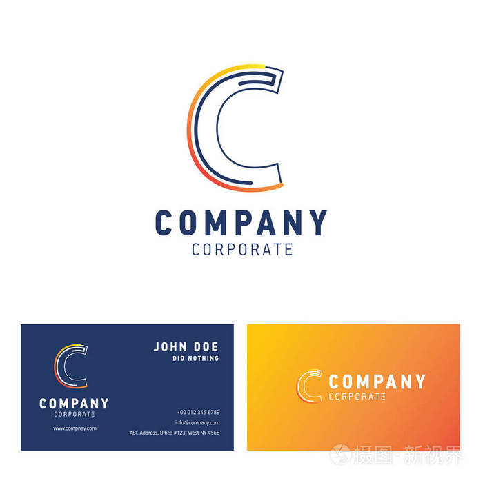 C 公司徽标设计与访问卡向量