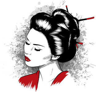 美丽的日本艺妓持有红色向量例证