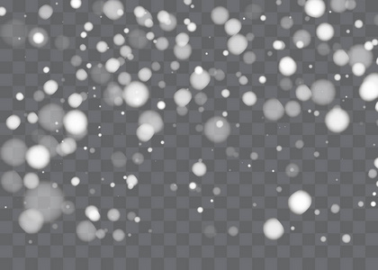 在透明的背景下下雪。白色渐变装饰元素. 矢量插图。冬雪浓雾
