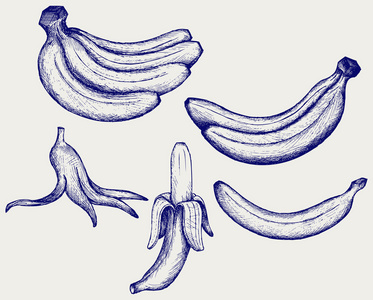 串香蕉，剥了皮的香蕉及香蕉皮