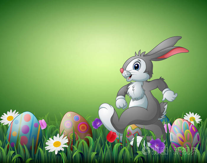 复活节彩蛋动画片复活节快乐的矢量插图在一个领域