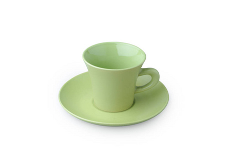 绿色咖啡杯被白色隔开。瓷玻璃