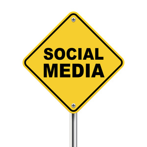 社交媒体的黄色道路标志牌上写三维图