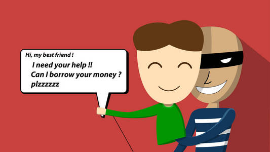 通过平移来做饭试图通过聊天来欺骗受害者.矢量艺术照片