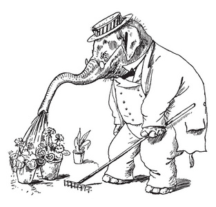 大象正在浇花图片