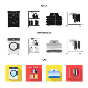 洗衣和清洁标志的矢量设计。一套洗衣和服装股票矢量插图