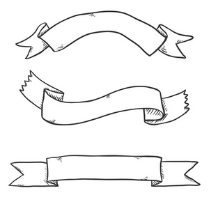 矢量集黑色草绘丝带。空白横幅