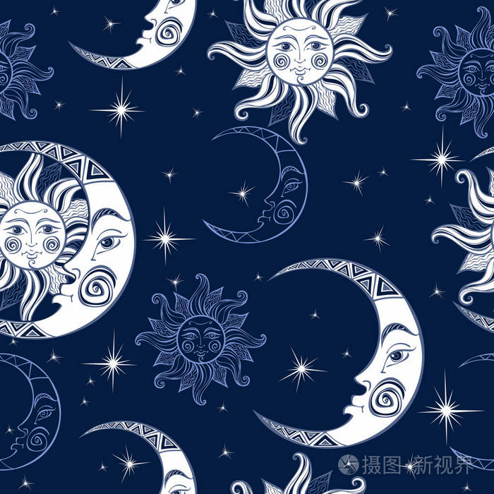 太阳月亮和星星.空间背景.夜空.一个神奇的童话背景.向量