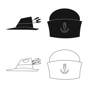 帽子和帽符号的矢量设计。股票头饰和辅助向量图标的收集