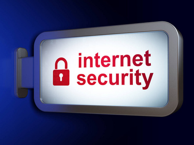 安全理念 互联网安全与广告牌背景上的封闭挂锁