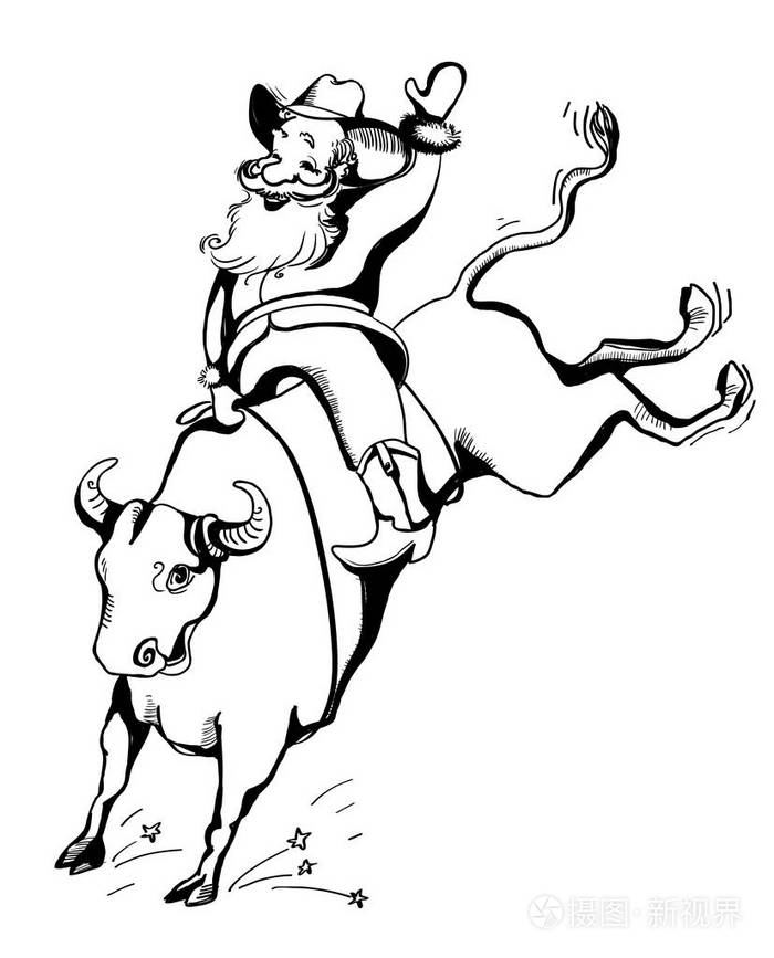 牛仔圣骑士在公牛竞技在白色查出的圣诞节手绘插图