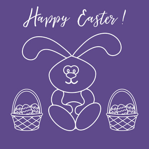 复活节兔子和两个篮子的装饰鸡蛋