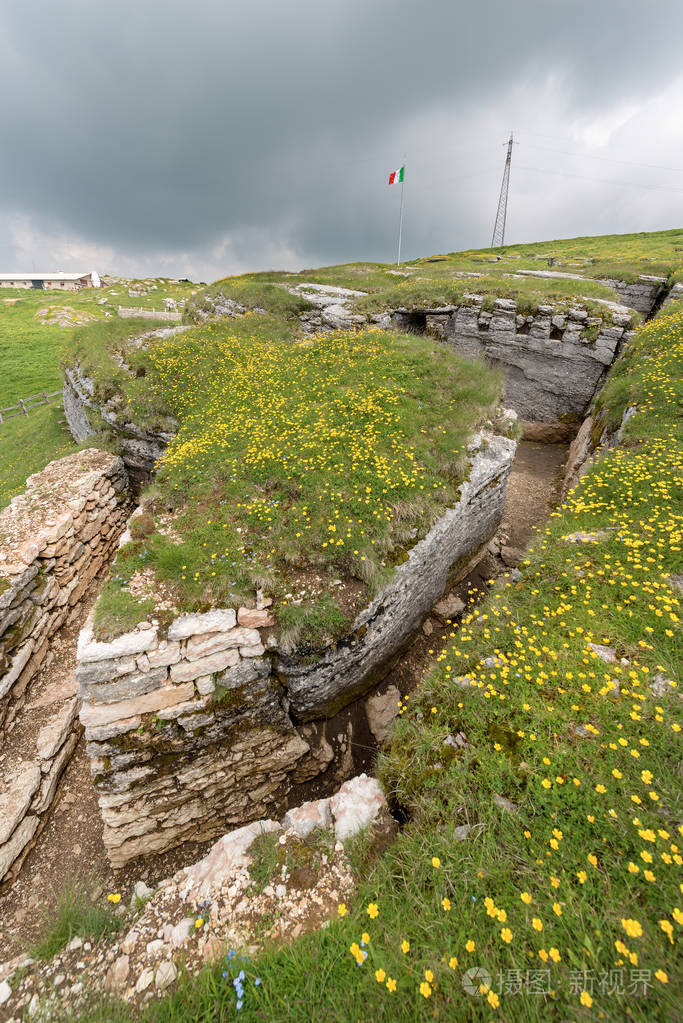 第一次世界大战战壕在lessinia意大利