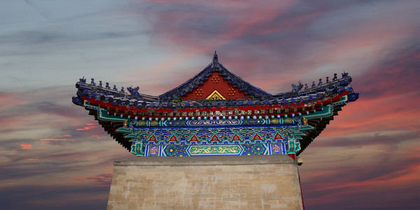 屋顶的佛教寺庙，西安 西安 市，中国传统的装饰