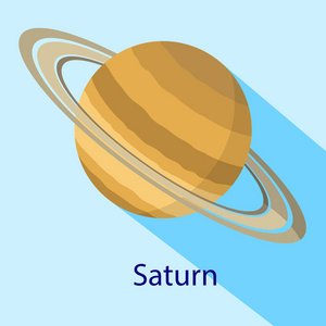 土星行星图标, 扁平风格天文日的向量例证.卡通彗星和星星在蓝色.