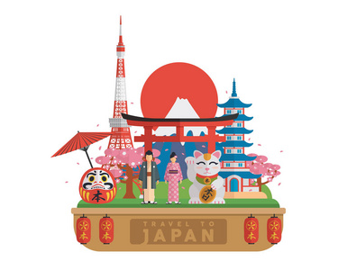 日本著名旅游胜地插画图片