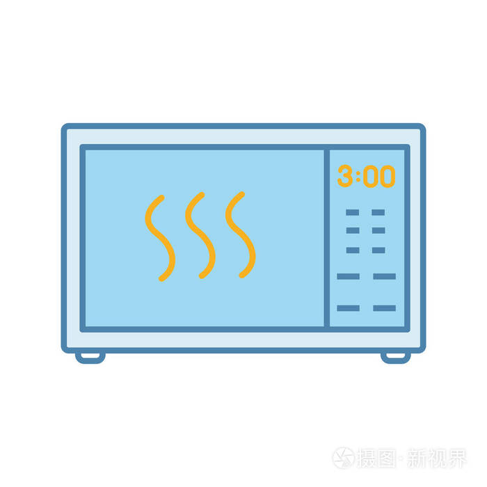 微波炉颜色图标.电热烤箱.食品加热和准备.厨房用具.孤立向量插图