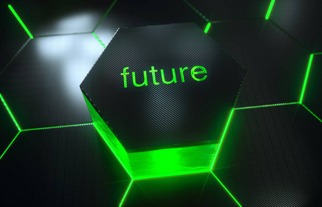 抽象的未来表面六边形图案与光未来技术上下文, 3d 渲染