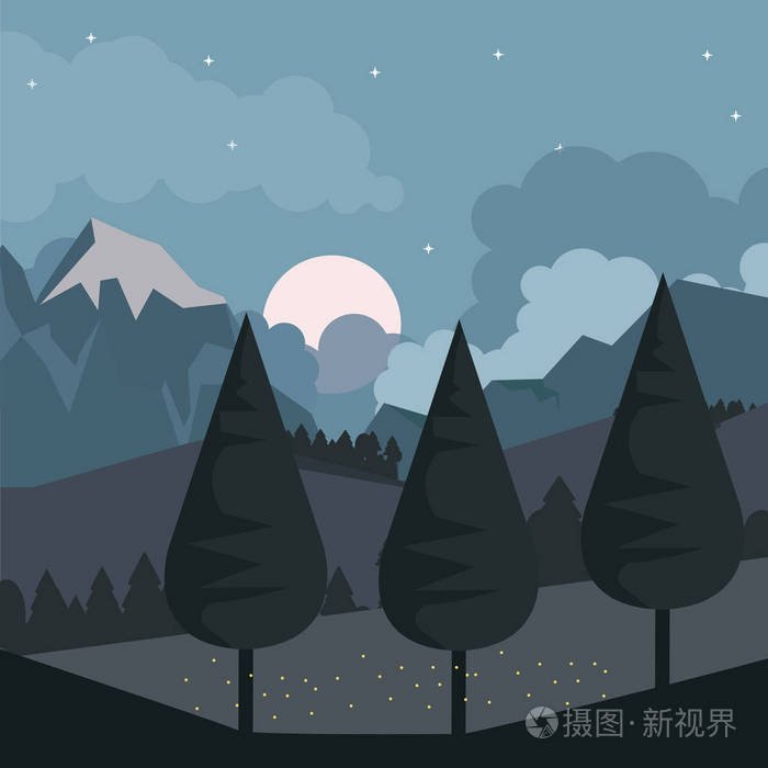 夜山山水多彩背景插画 正版商用图片 摄图新视界 夜山山水多彩背景插画 正版商用图片 摄图新视界