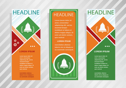 垂直横幅上的响铃图标。现代横幅, 宣传册设计