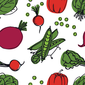 食品收集新鲜蔬菜萝卜, 豌豆和菠菜无缝模式