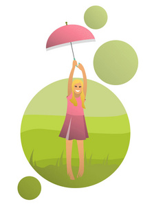 插图与女孩, 抱着一个圆圈的雨伞