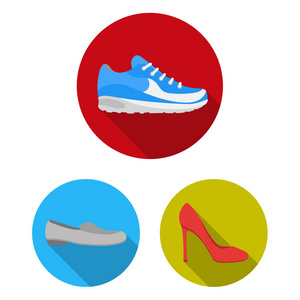 各种鞋平面图标在集合中进行设计。靴子, 运动鞋矢量符号股票网页插图
