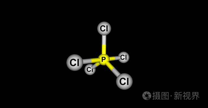 黑色背景下分离的磷氯化磷分子结构