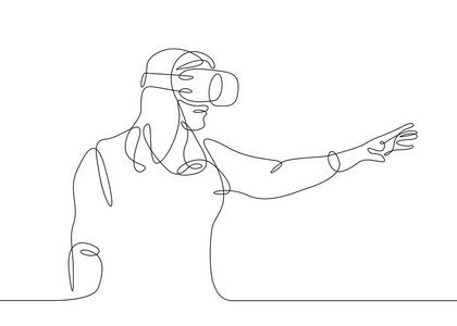 连续线描女子眼镜设备虚拟现实图片