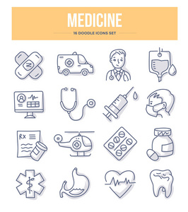 医学, 急救和药房涂鸦矢量图标的网站和印刷材料