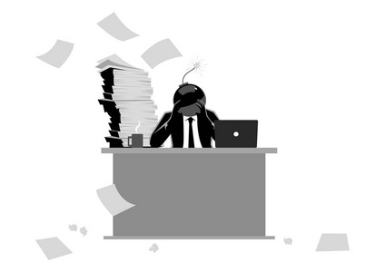 商业概念矢量图一个商人用炸弹头准备爆炸, 压力大, 头疼, 超负荷工作