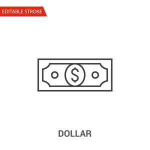 美元支票图标。细线矢量插图