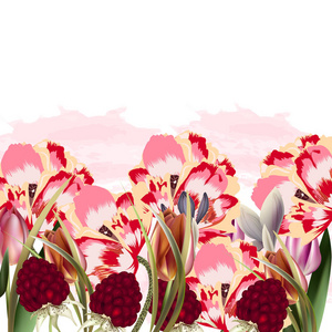 美丽的花卉插图与春天的花朵