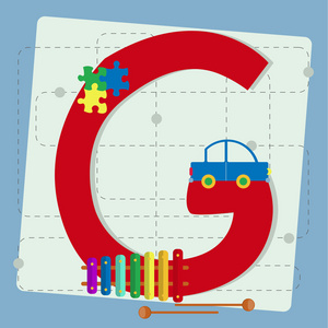 孩子们的玩具的程式化字母表中的字母g
